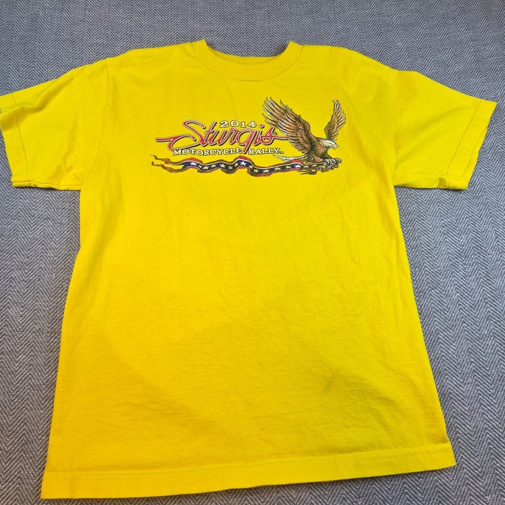 Yellow Sturgis 2014 Motorcycle Rally Eagle Graphic T-Shirt Small 74th Annual